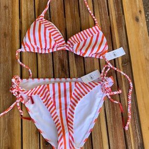 Loft Pink Orange striped swimwear